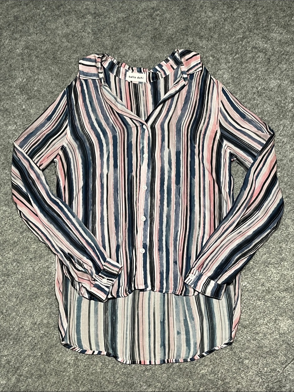 Bella Dahl Vertical Stripe Button-Down Shirt in Pink, Blue & White